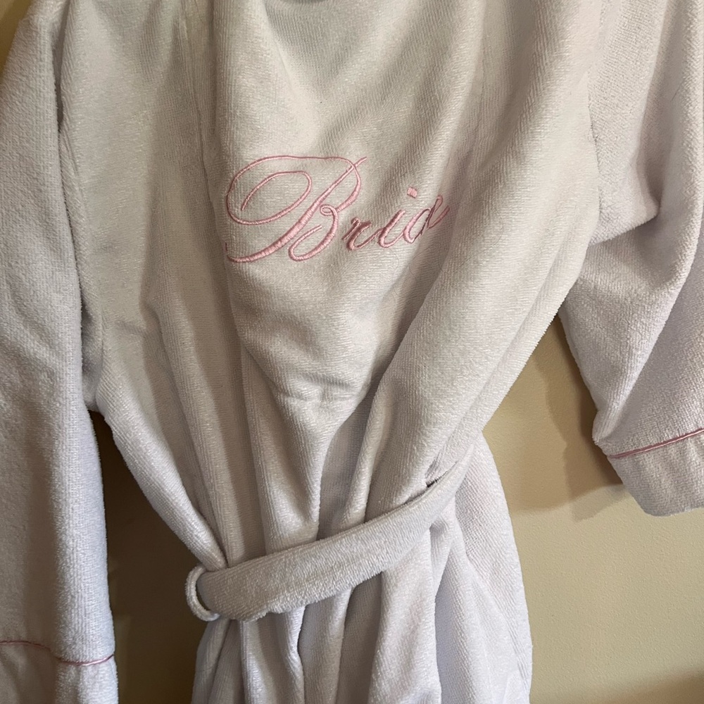 White Bridal Robe with Pink Embroidery